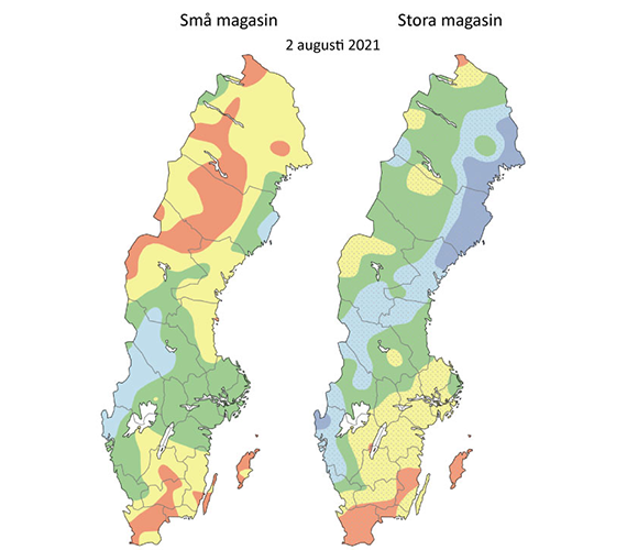 Grundvattennivåer 2 augusti 2021.