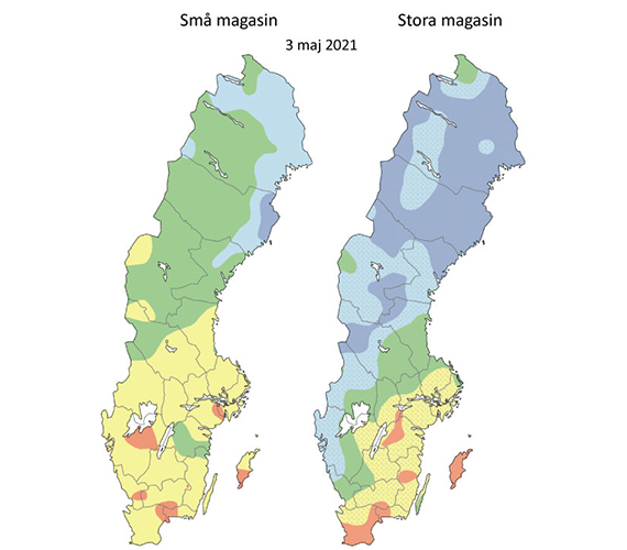 Grundvattennivåer 3 maj 2021.